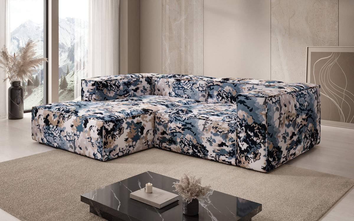 Canapé d'angle design Lesley Mini - jacquard à motif aquarelle