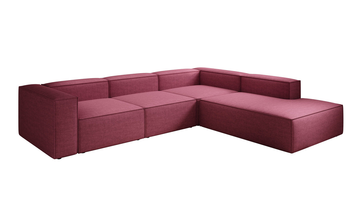 Canapé d'angle design Lesley avec longue ottomane aspect lin