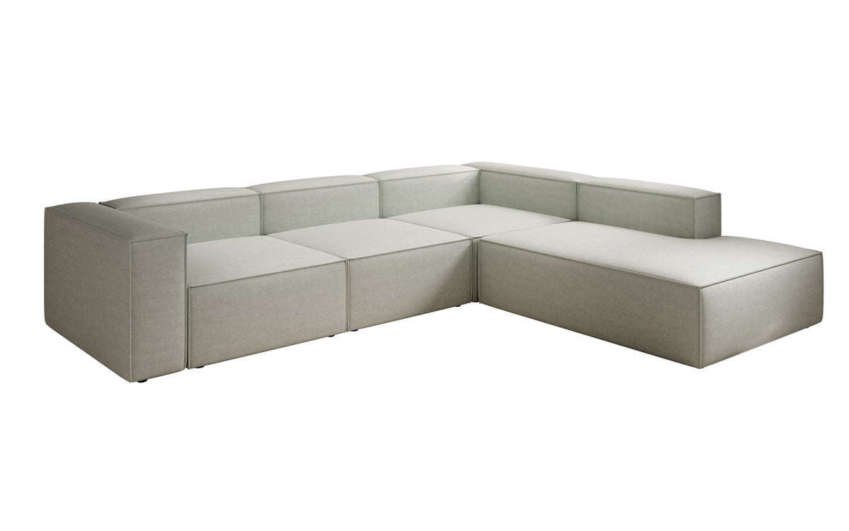 Canapé d'angle design Lesley avec longue ottomane aspect lin
