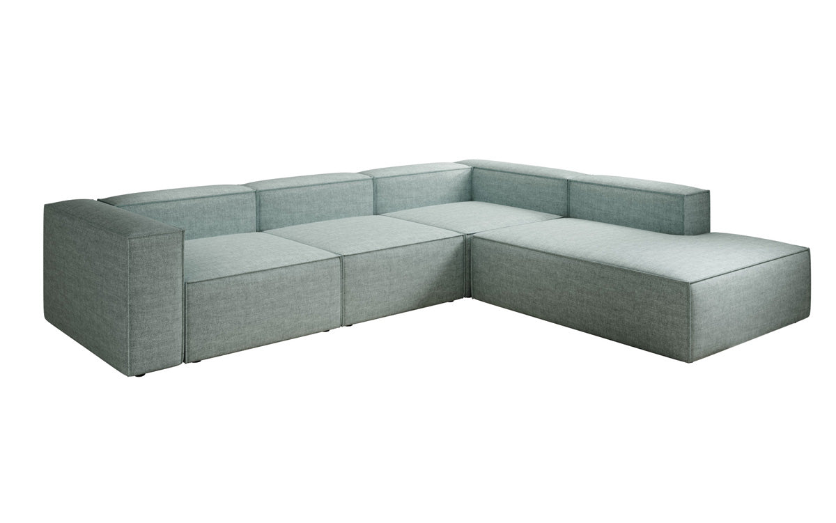 Canapé d'angle design Lesley avec longue ottomane aspect lin