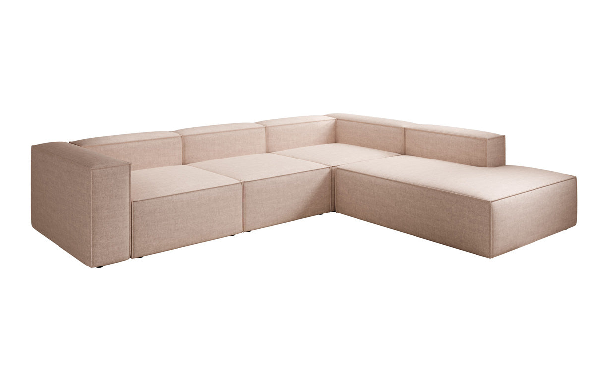 Canapé d'angle design Lesley avec longue ottomane aspect lin