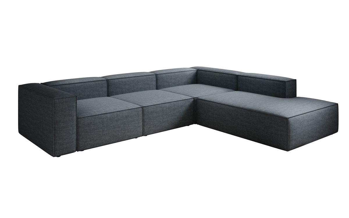 Canapé d'angle design Lesley avec longue ottomane aspect lin