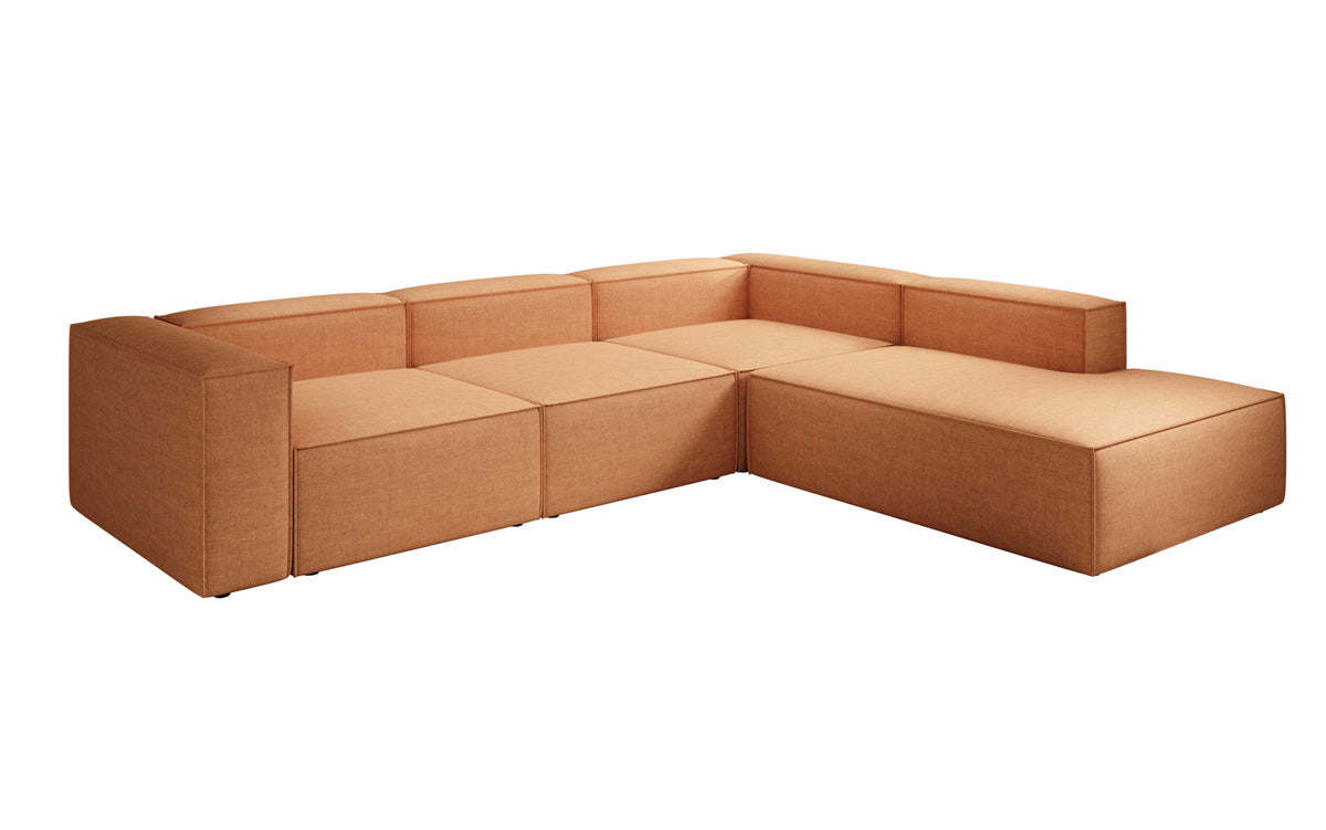 Canapé d'angle design Lesley avec longue ottomane aspect lin