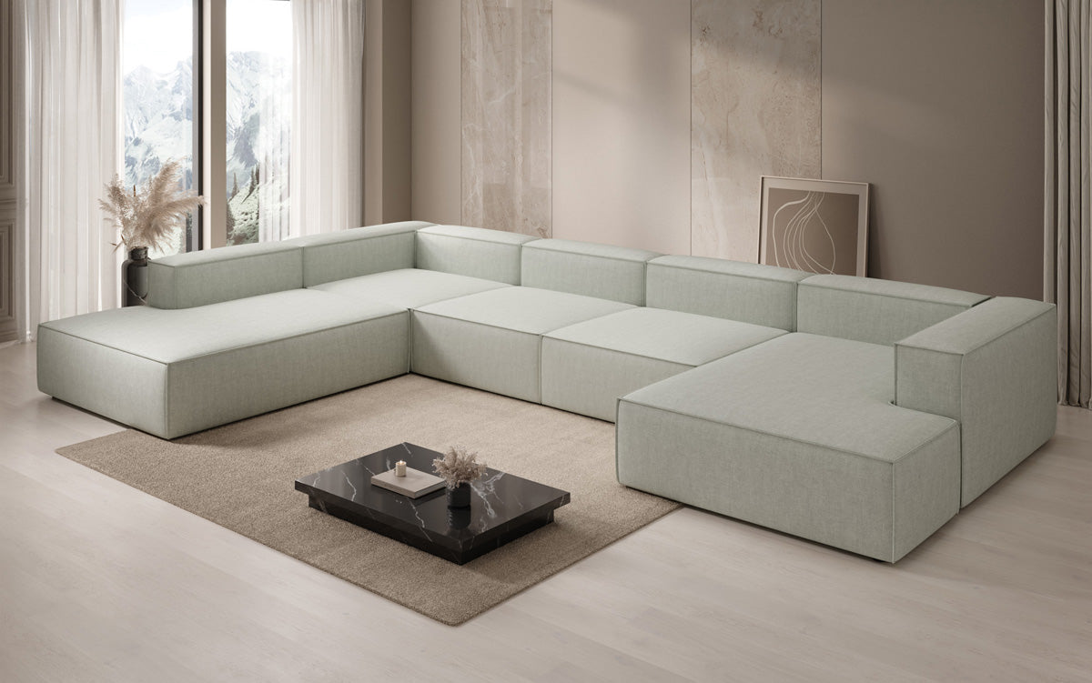 Designer Sofa Lesley U XXL in Leinen-Optik
