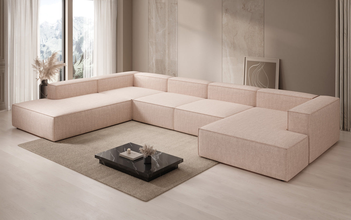 Designer Sofa Lesley U XXL in Leinen-Optik