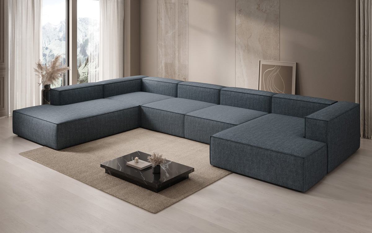 Designer Sofa Lesley U XXL in Leinen-Optik