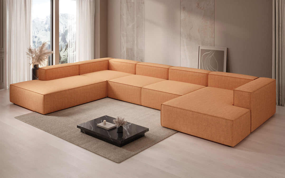 Designer Sofa Lesley U XXL in Leinen-Optik