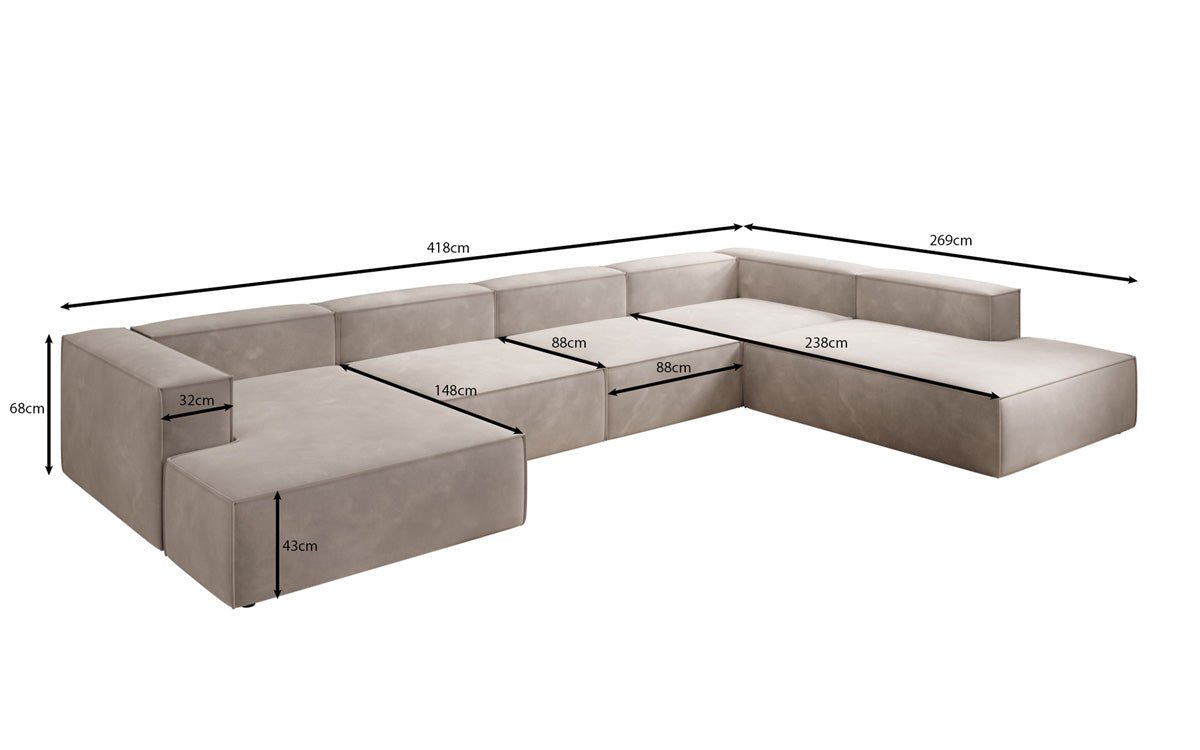 Canapé design Lesley U XXL en Velours
