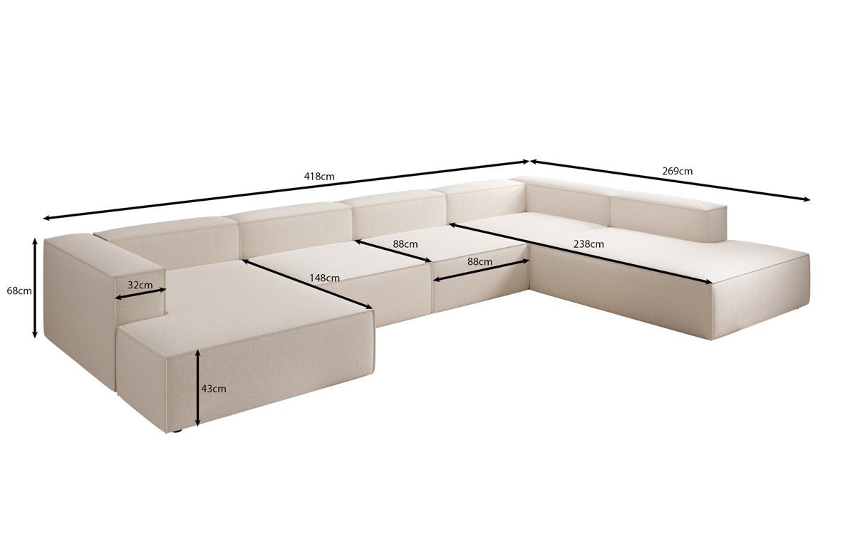 Canapé design Lesley U XXL en tissu texturé