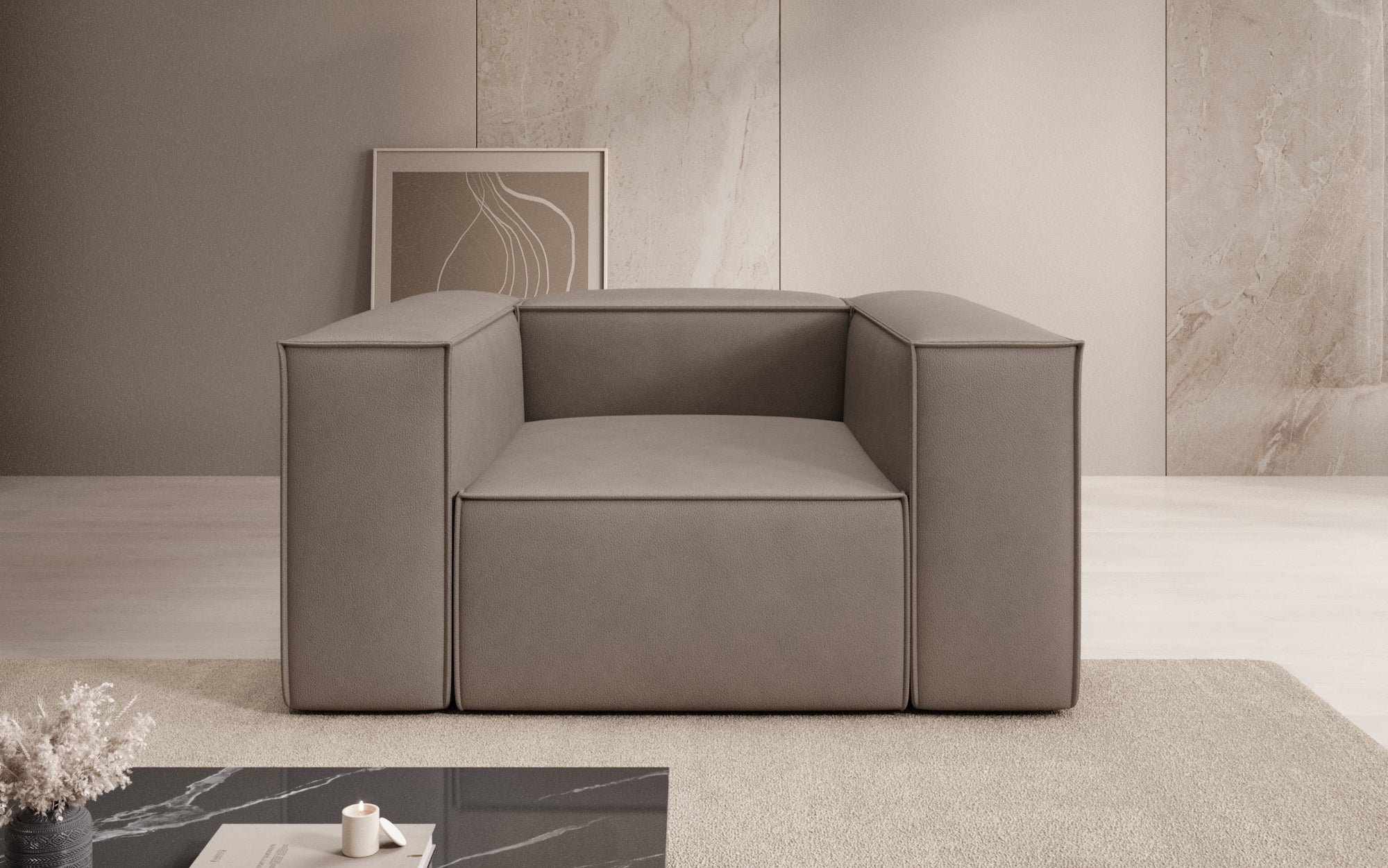 Fauteuil canapé design Lesley en cuir véritable