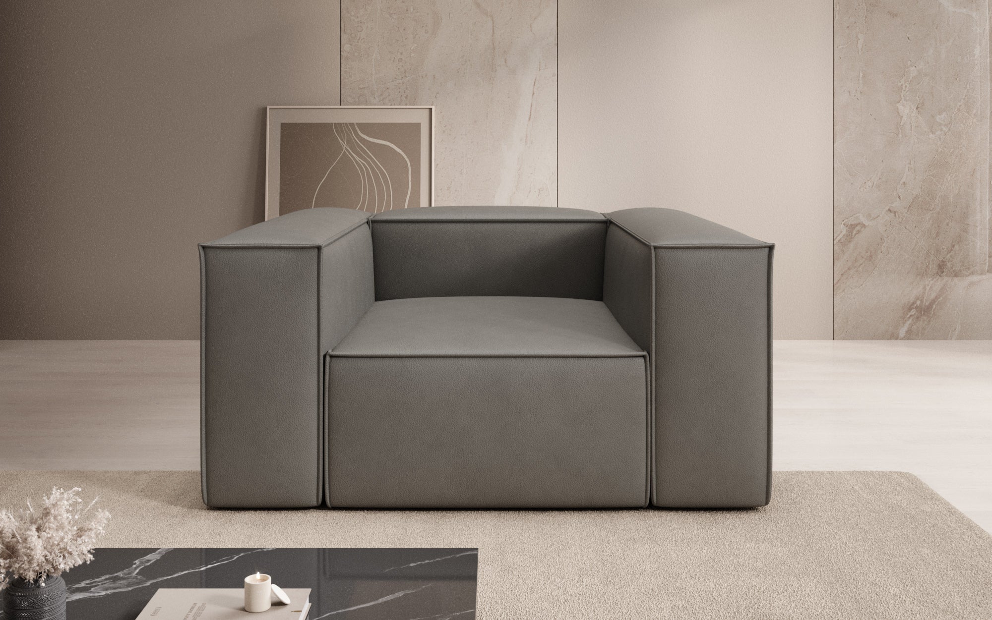 Fauteuil canapé design Lesley en cuir véritable