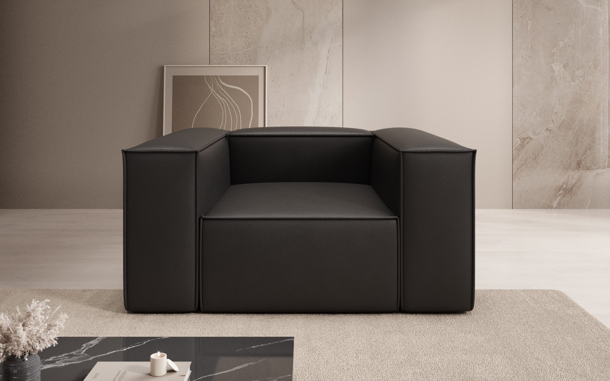 Fauteuil canapé design Lesley en cuir véritable