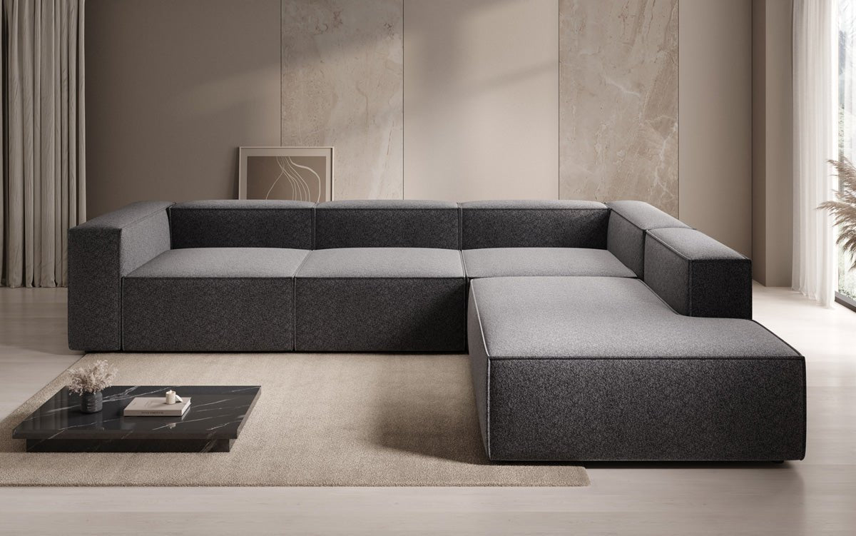 Canapé design Lesley L avec longue méridienne en tissu texturé