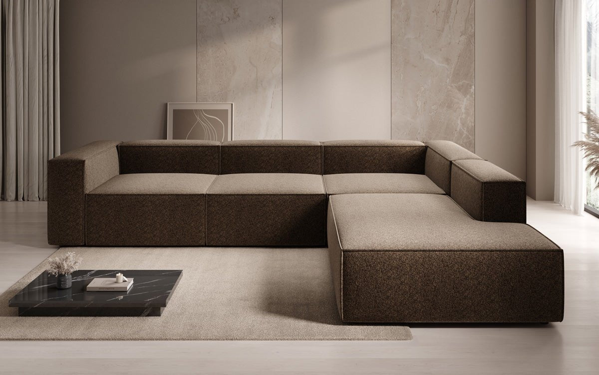 Canapé design Lesley L avec longue méridienne en tissu texturé