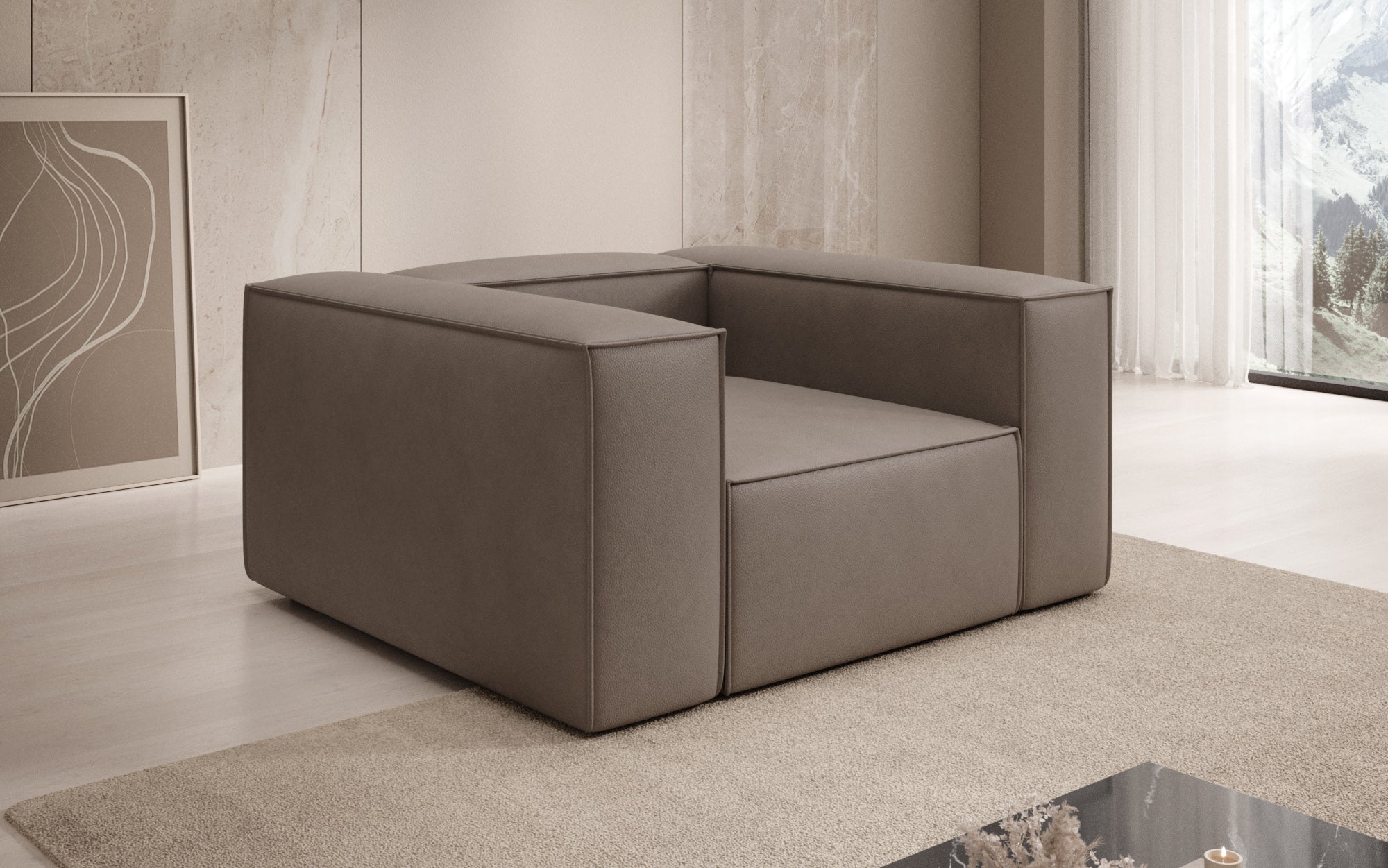 Fauteuil canapé design Lesley en cuir véritable