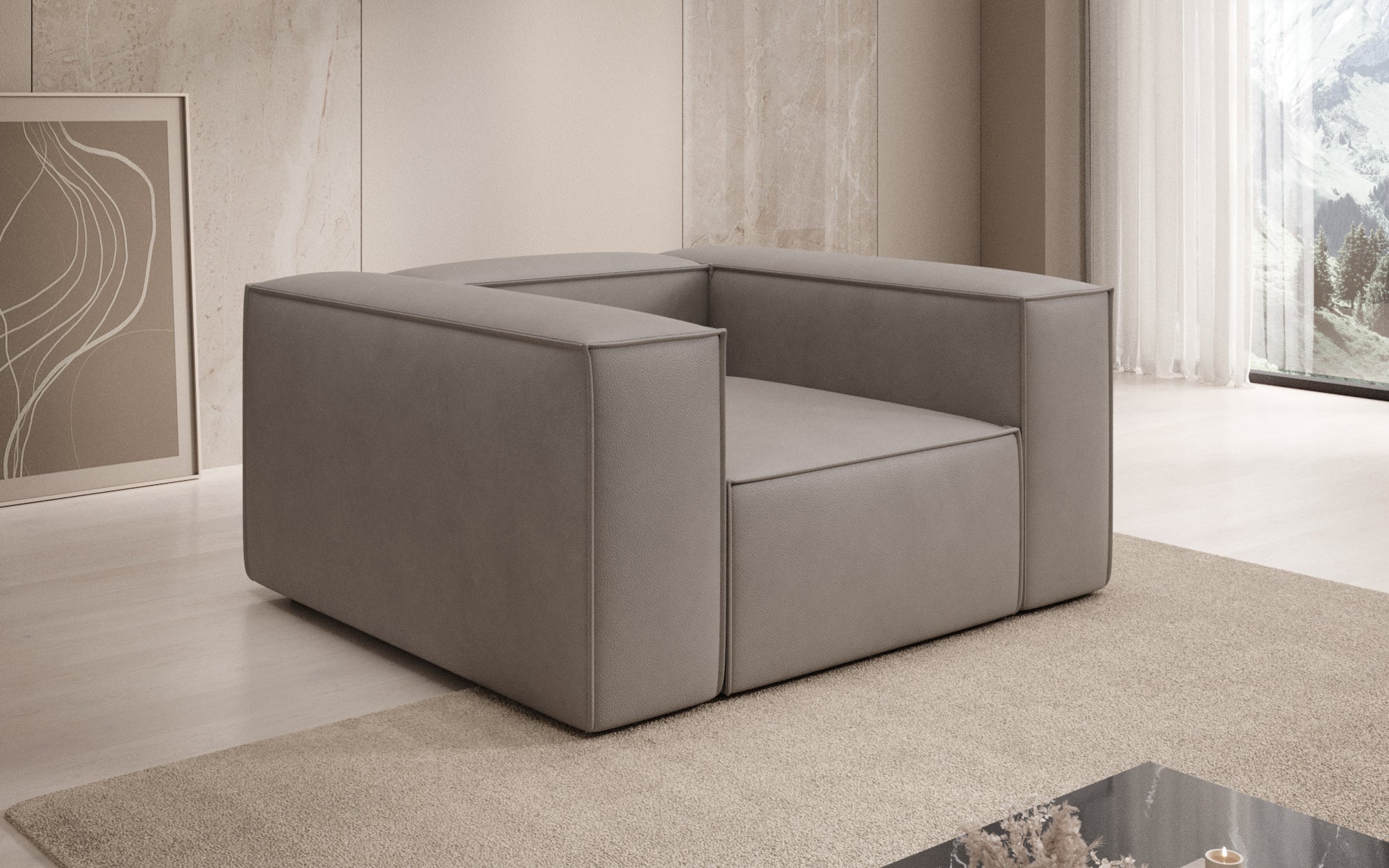 Fauteuil canapé design Lesley en cuir véritable
