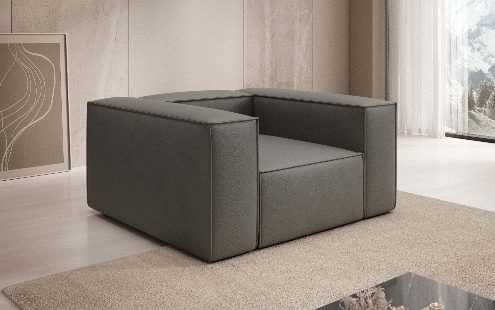 Fauteuil canapé design Lesley en cuir véritable