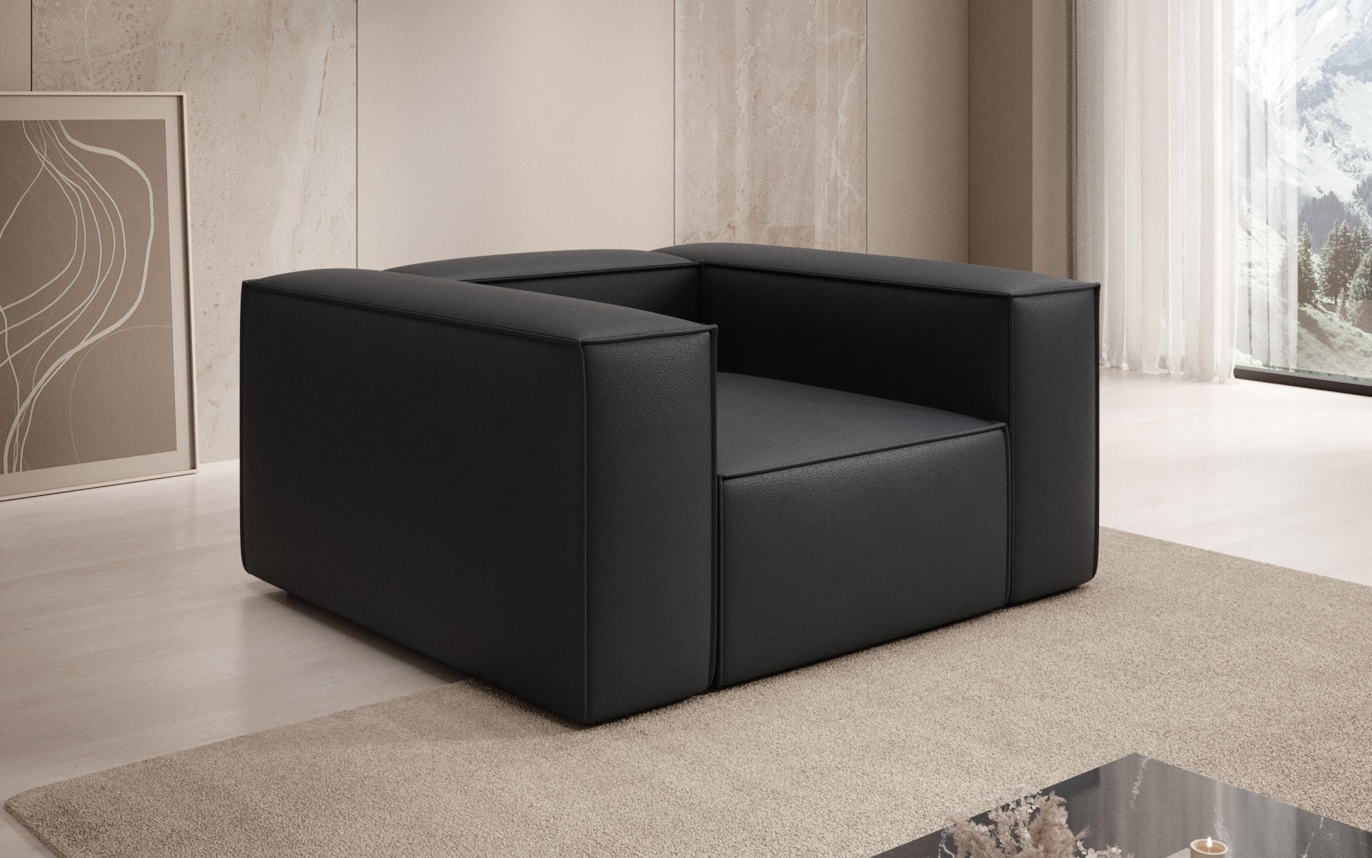 Fauteuil canapé design Lesley en cuir véritable