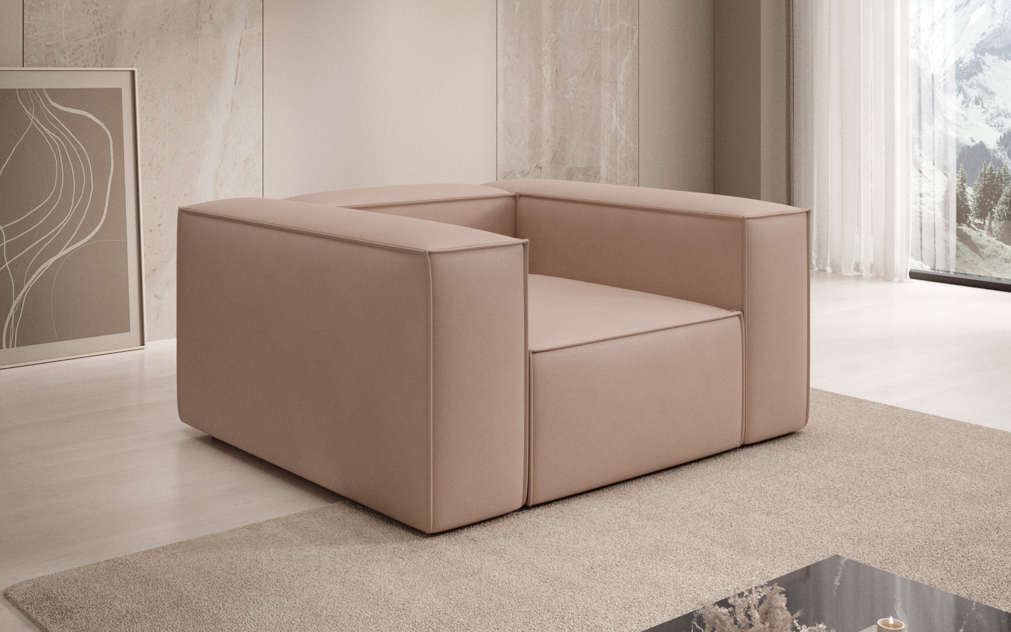 Fauteuil canapé design Lesley en cuir véritable