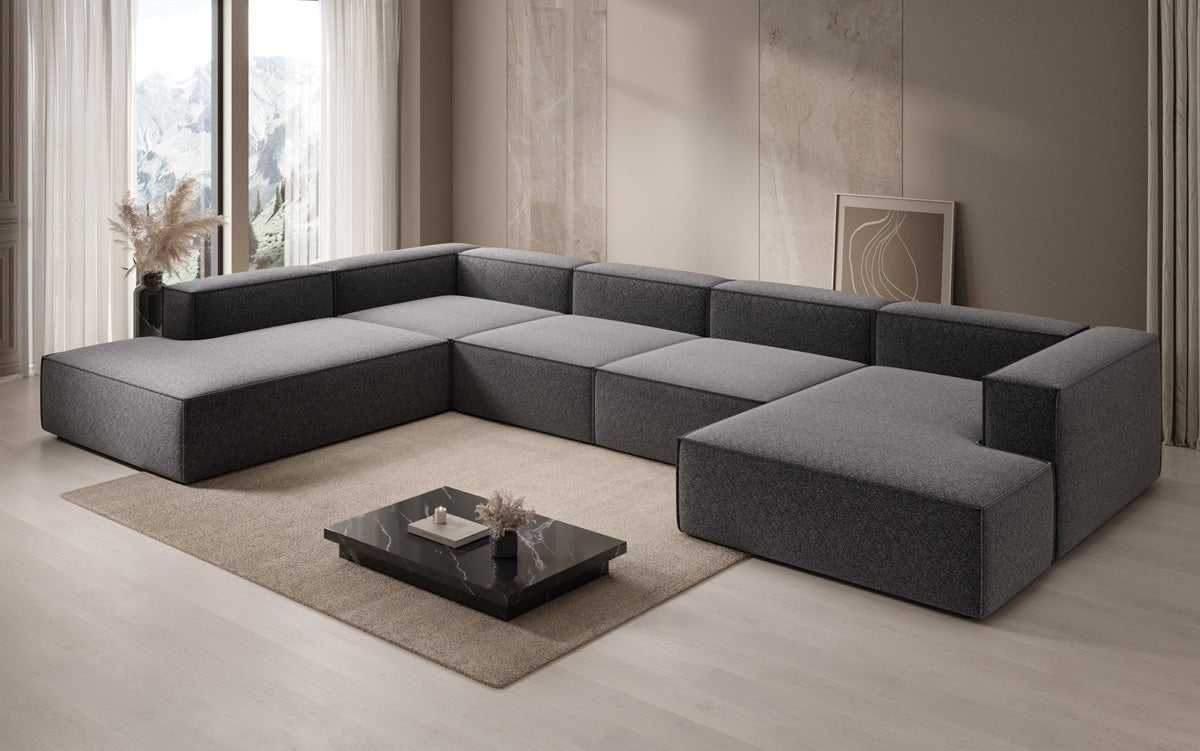 Canapé design Lesley U XXL en tissu texturé