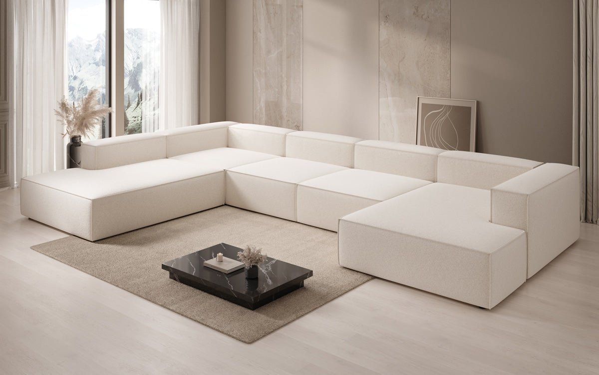 Canapé design Lesley U XXL en tissu texturé