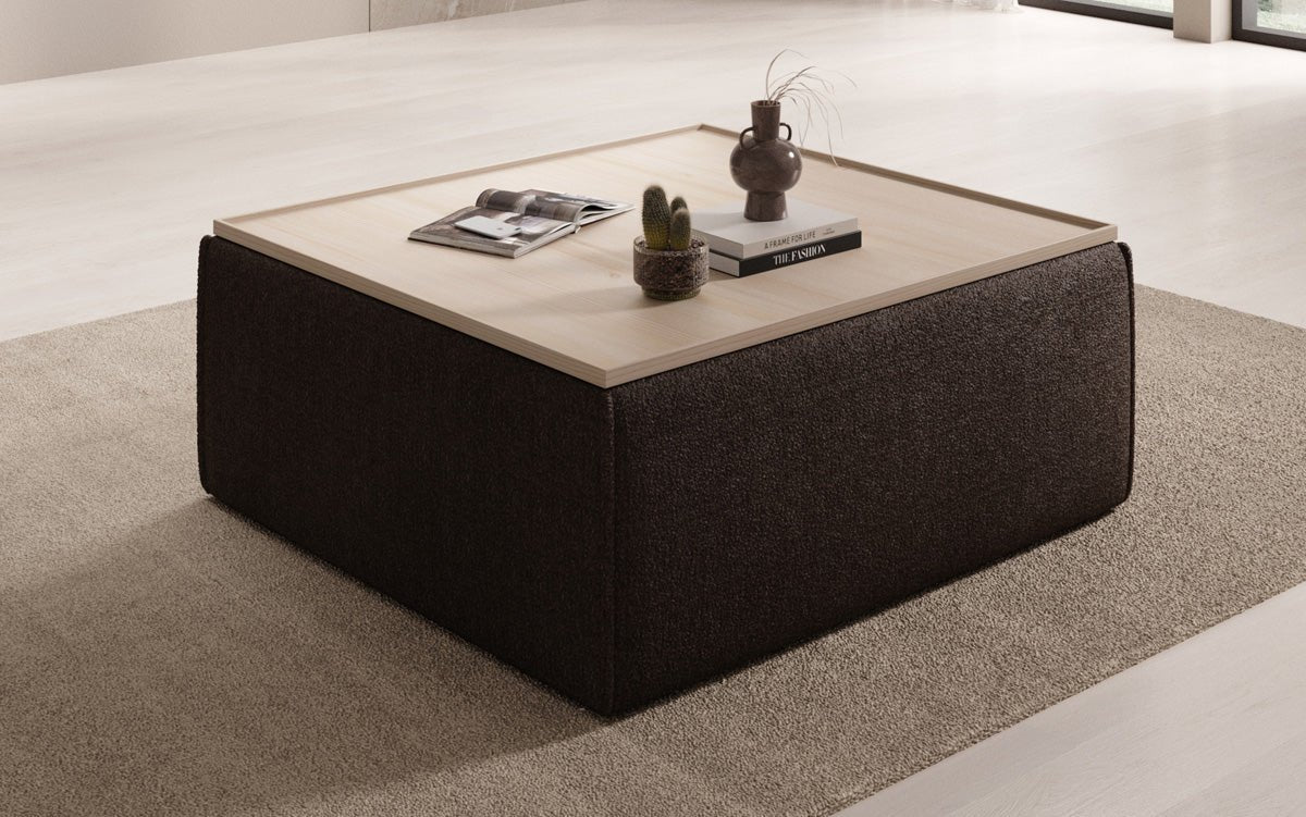 Lesley side stool/coffee table with storage in Bouclé