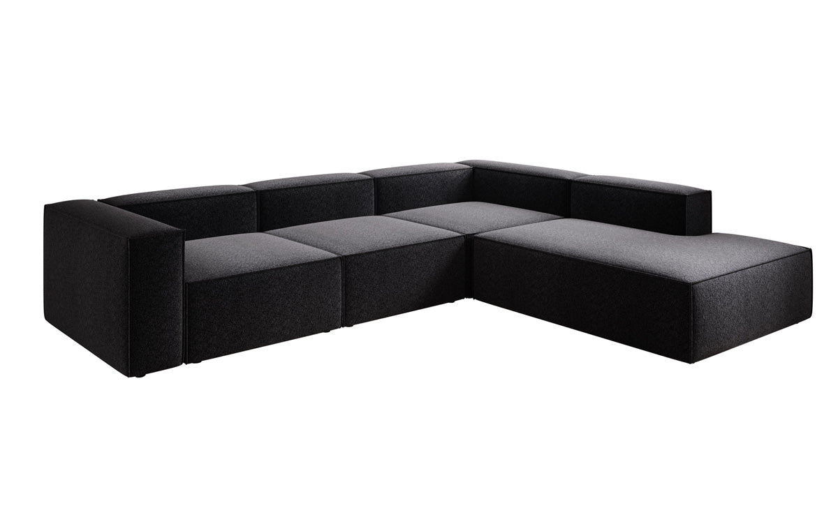 Canapé design Lesley L avec longue méridienne en tissu texturé