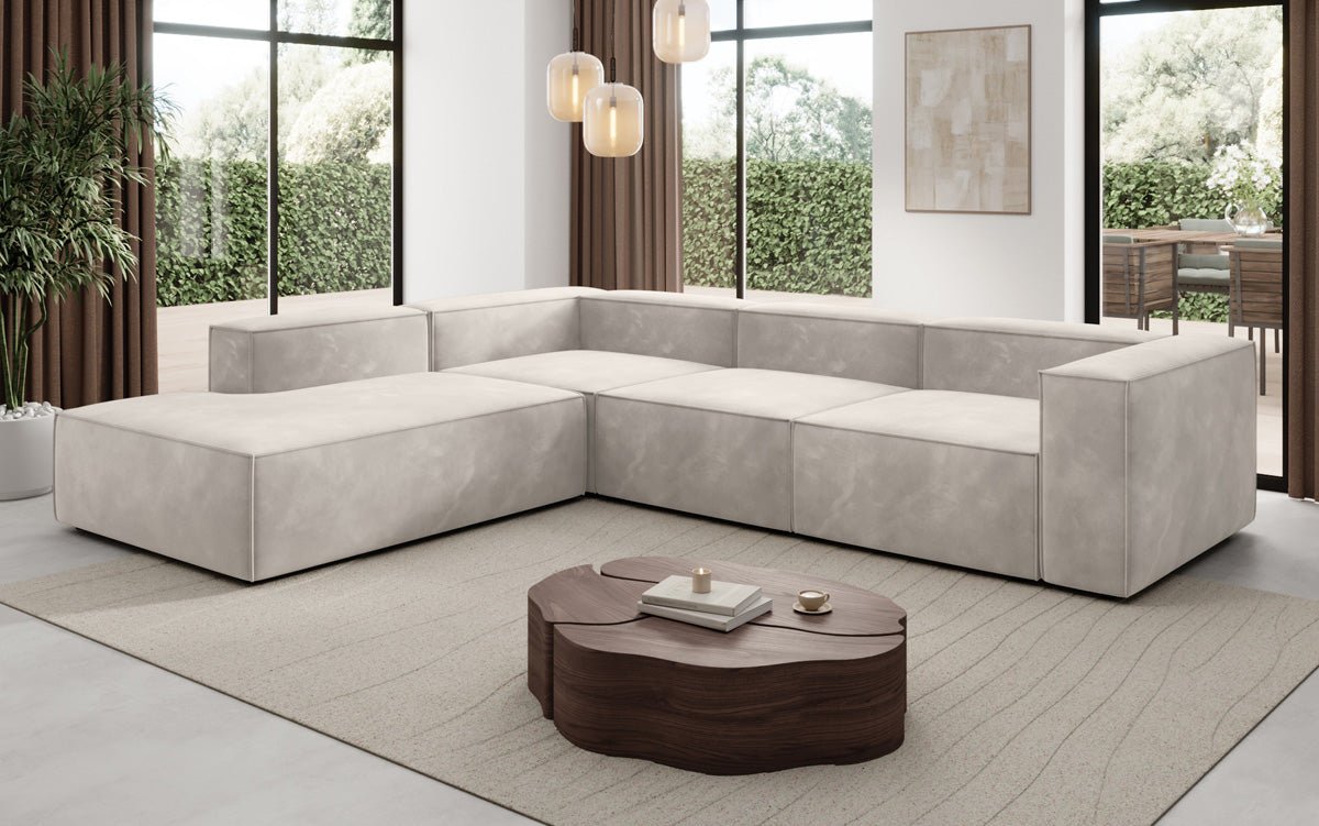 Designer Sofa Lesley L mit langer Ottomane in Samt