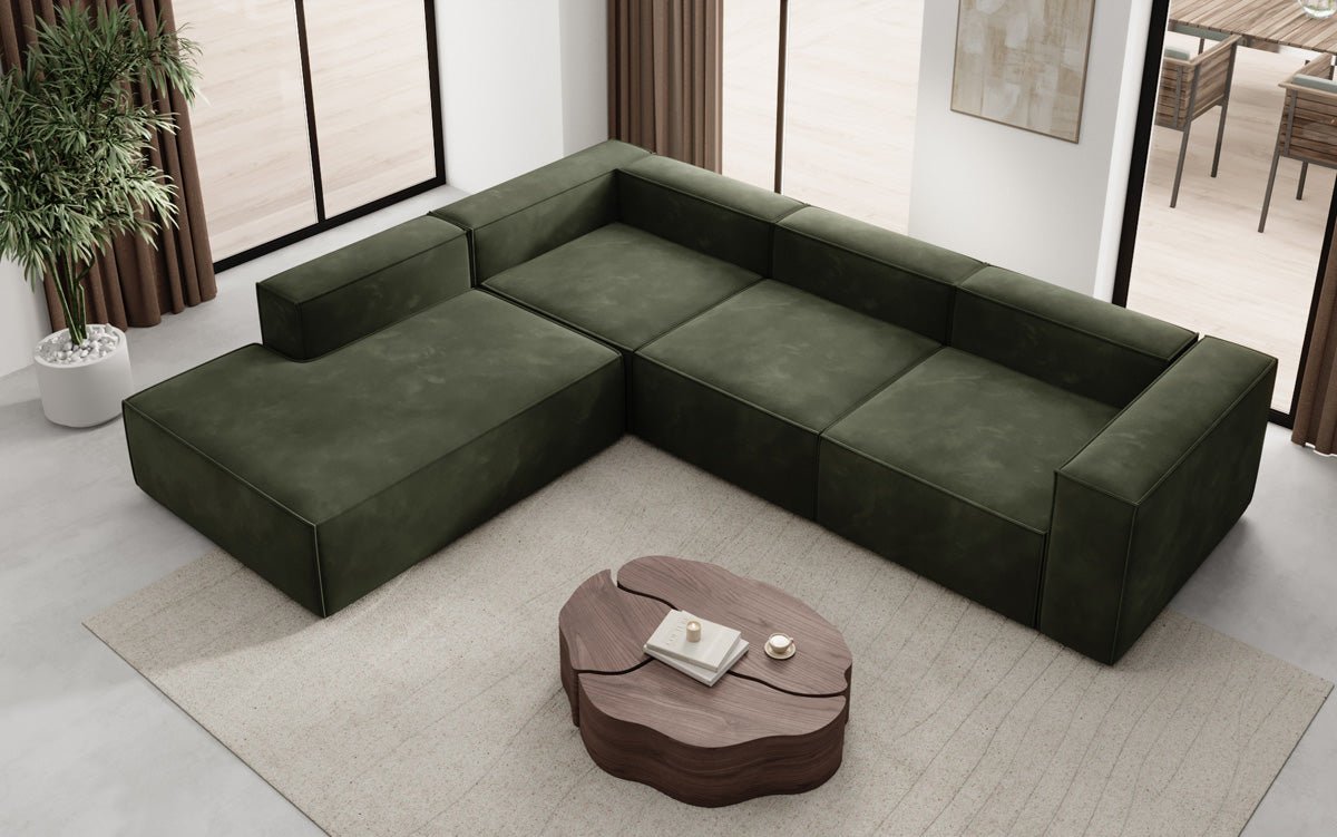 Designer Sofa Lesley L mit langer Ottomane in Samt