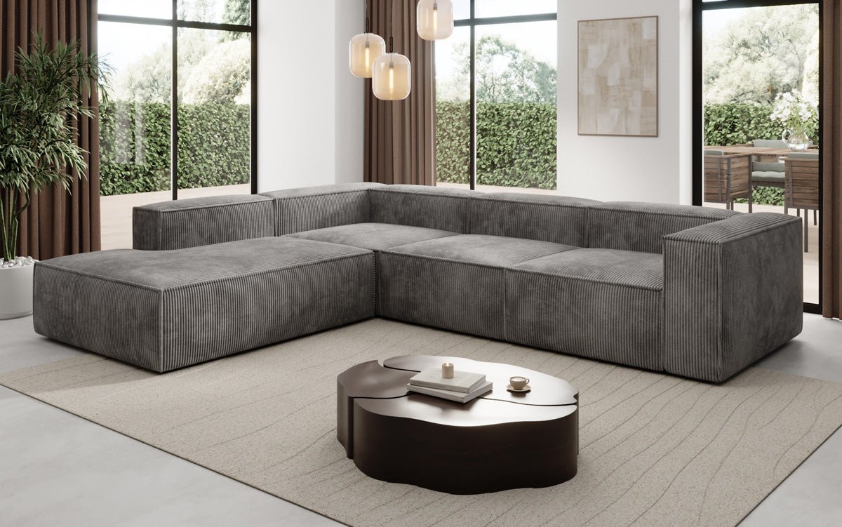 Designer Sofa Lesley L with long ottoman in corduroy