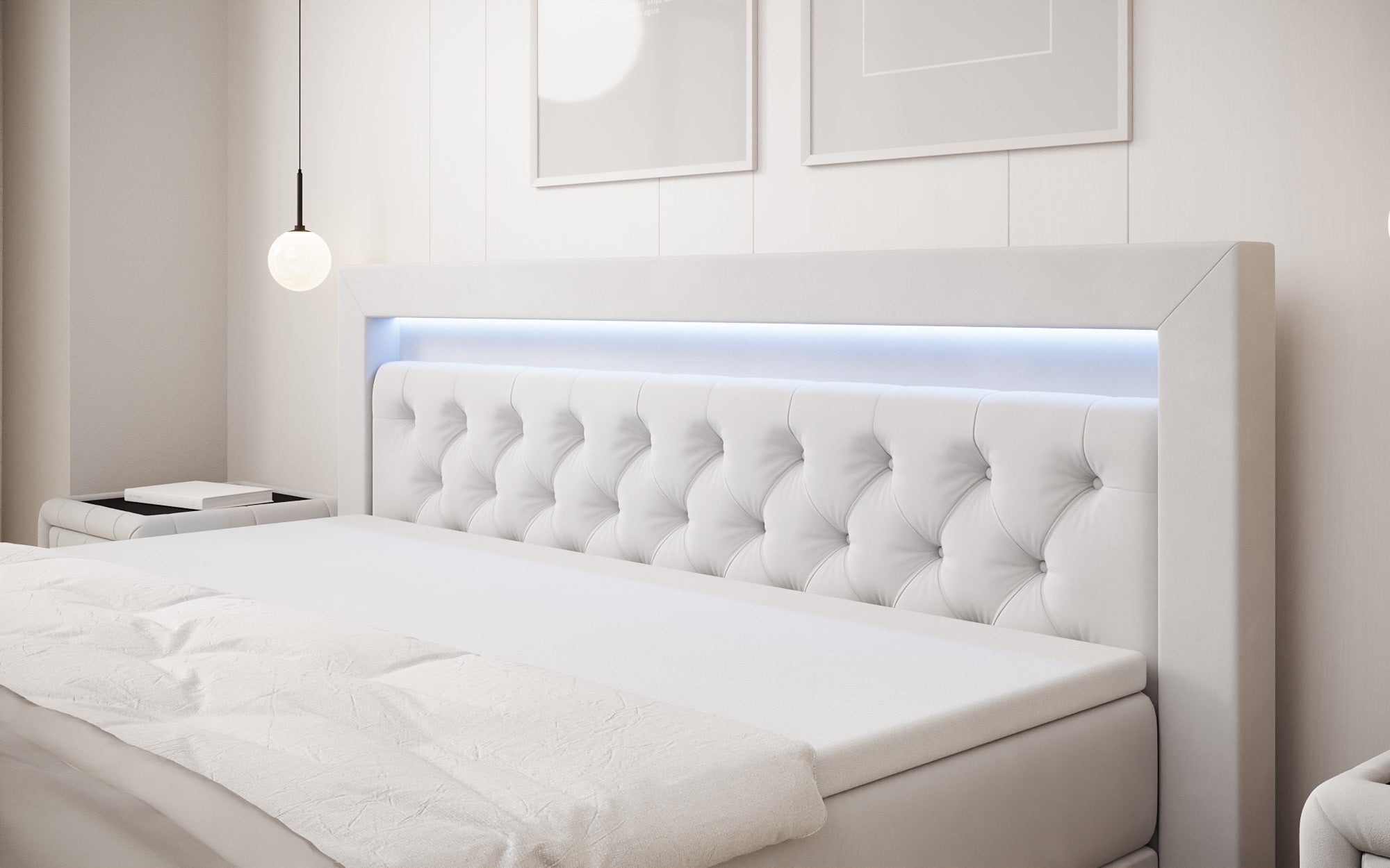 Lit boxspring Menzogna Velours avec LED et espace de rangement (2 tiroirs)
