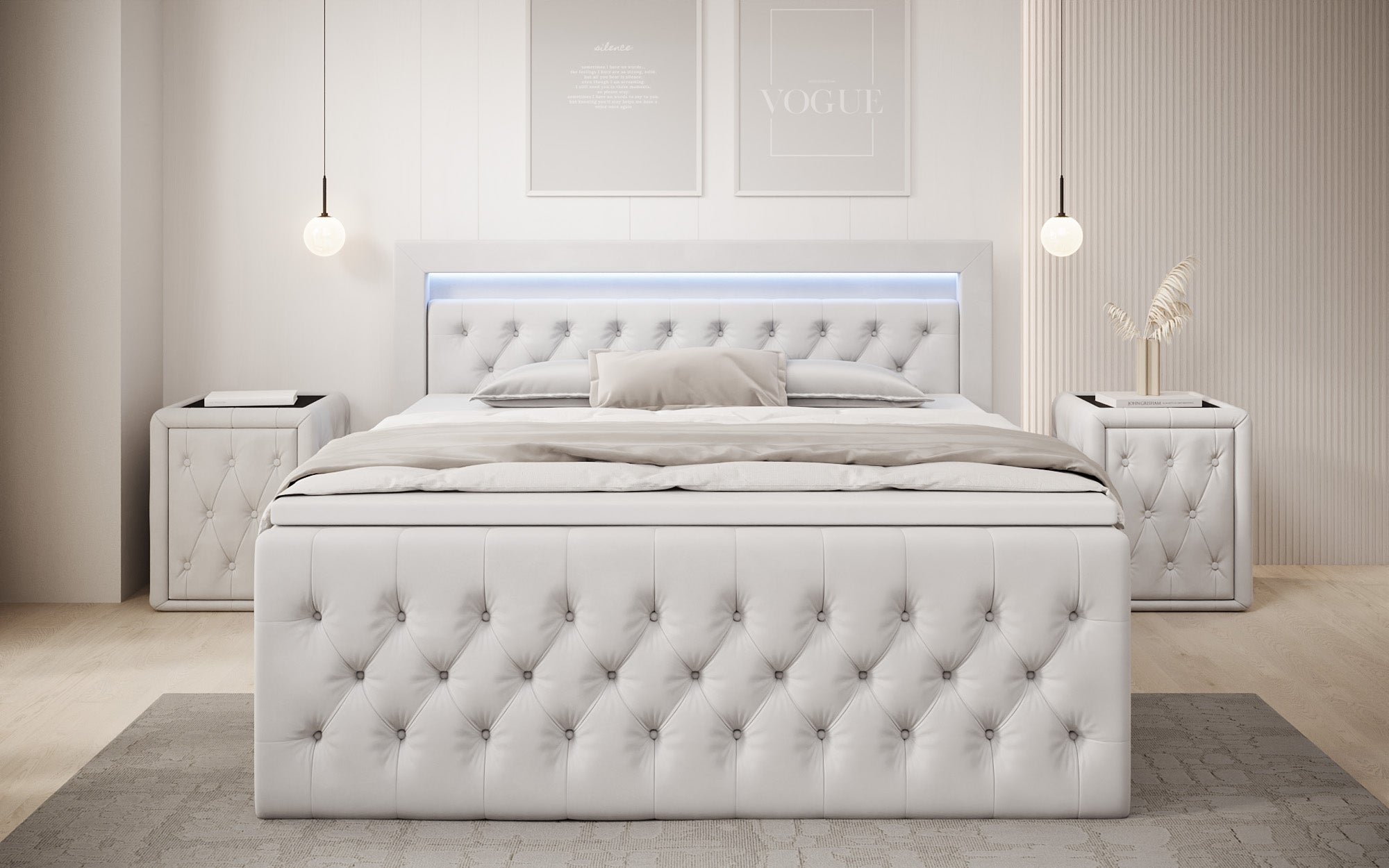 Lit boxspring Menzogna Velours avec LED et espace de rangement (2 tiroirs)