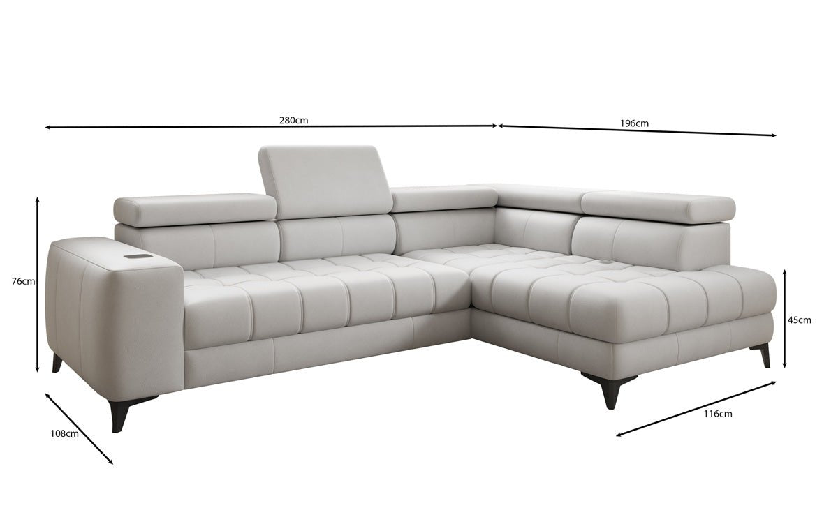 Canapé d'angle Designer L Seluna avec fonction de couchage électrique, induction et rangement en cuir véritable