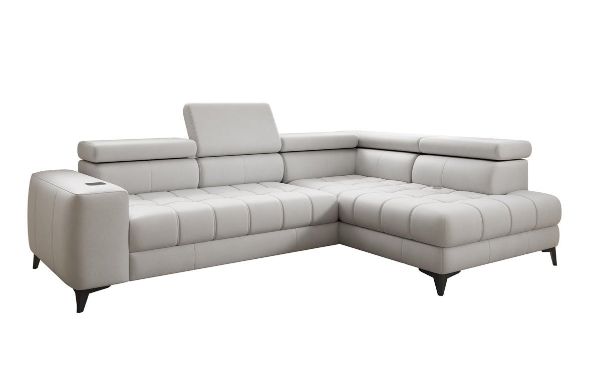 Canapé d'angle Designer L Seluna avec fonction de couchage électrique, induction et rangement en cuir véritable