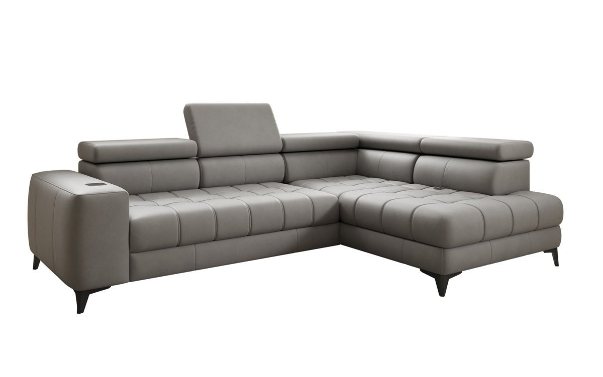 Canapé d'angle Designer L Seluna avec fonction de couchage électrique, induction et rangement en cuir véritable