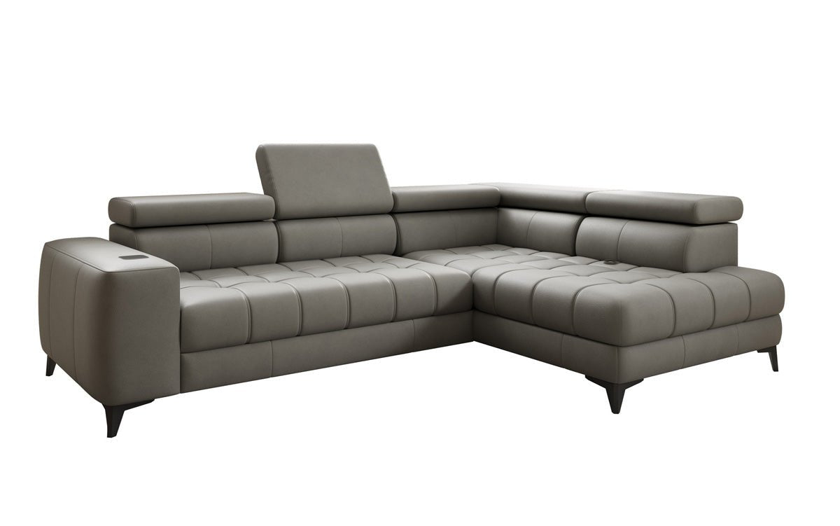 Canapé d'angle Designer L Seluna avec fonction de couchage électrique, induction et rangement en cuir véritable