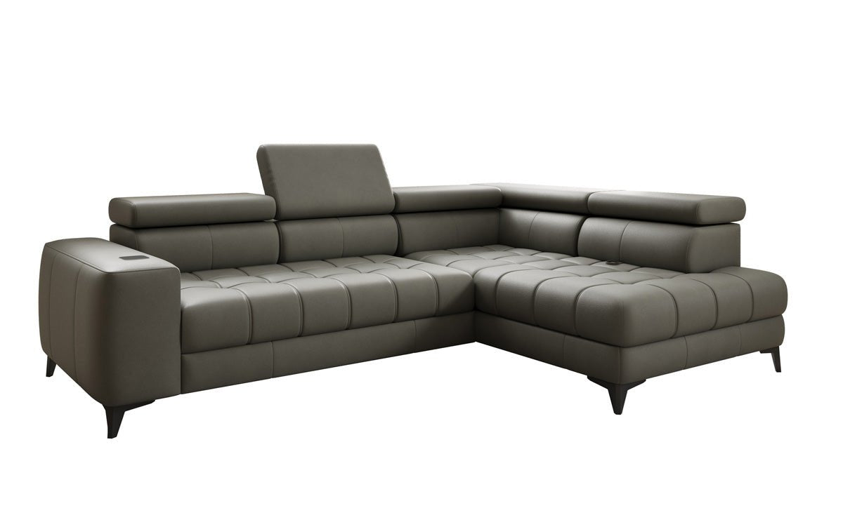 Canapé d'angle Designer L Seluna avec fonction de couchage électrique, induction et rangement en cuir véritable