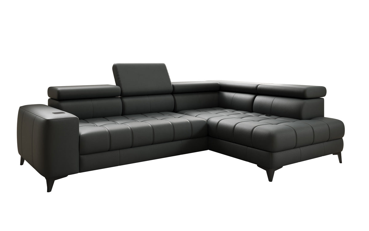 Canapé d'angle Designer L Seluna avec fonction de couchage électrique, induction et rangement en cuir véritable