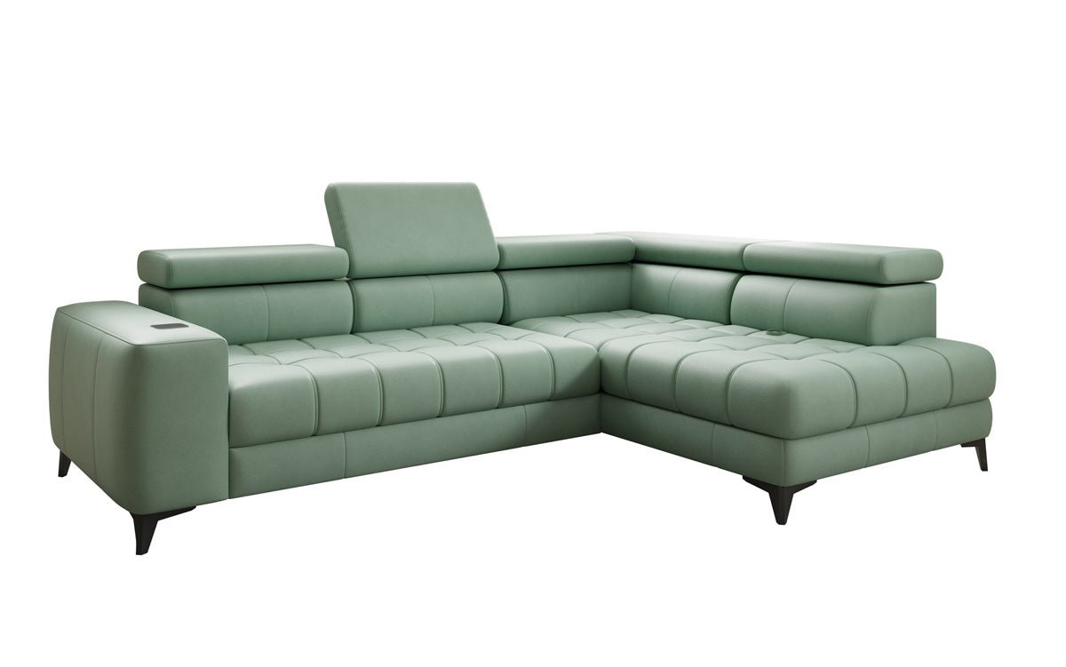 Canapé d'angle Designer L Seluna avec fonction de couchage électrique, induction et rangement en cuir véritable