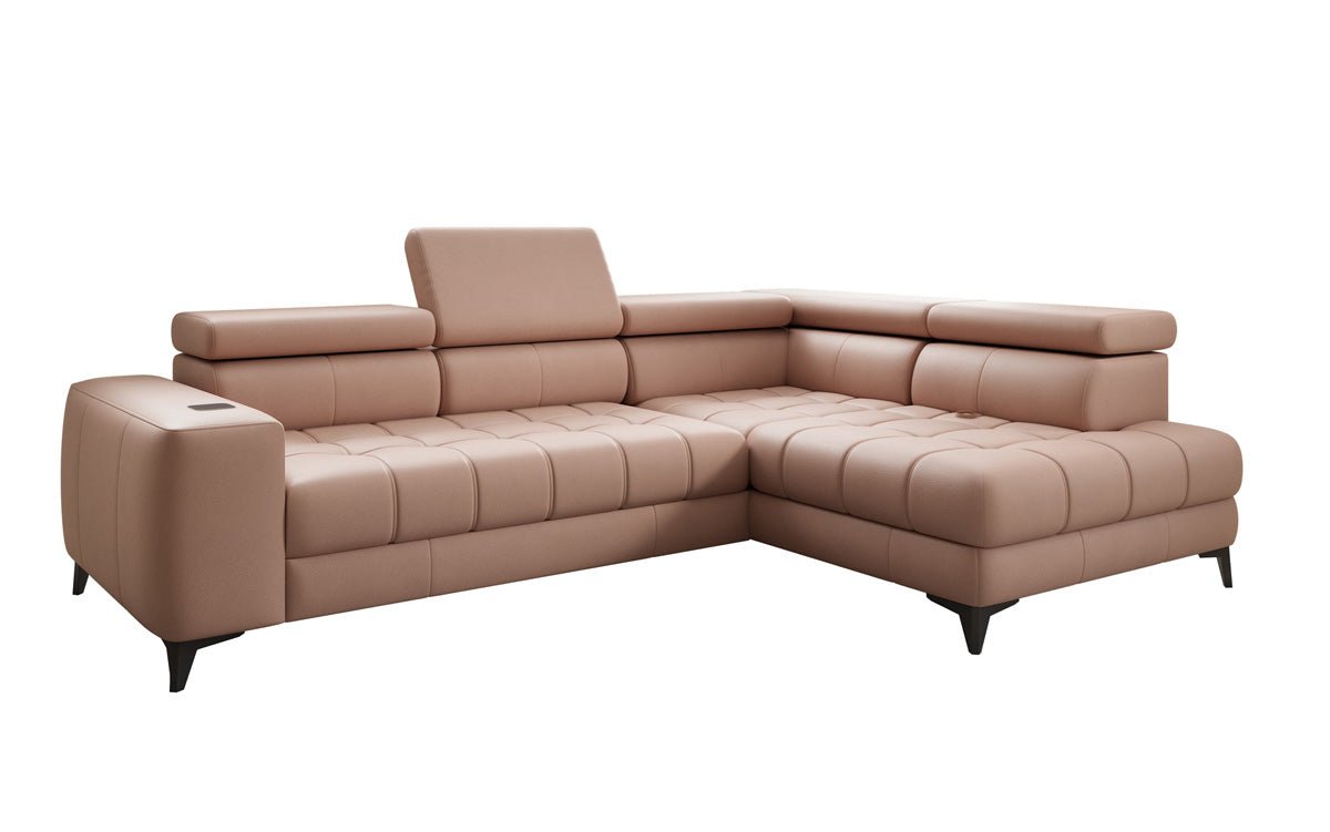Canapé d'angle Designer L Seluna avec fonction de couchage électrique, induction et rangement en cuir véritable