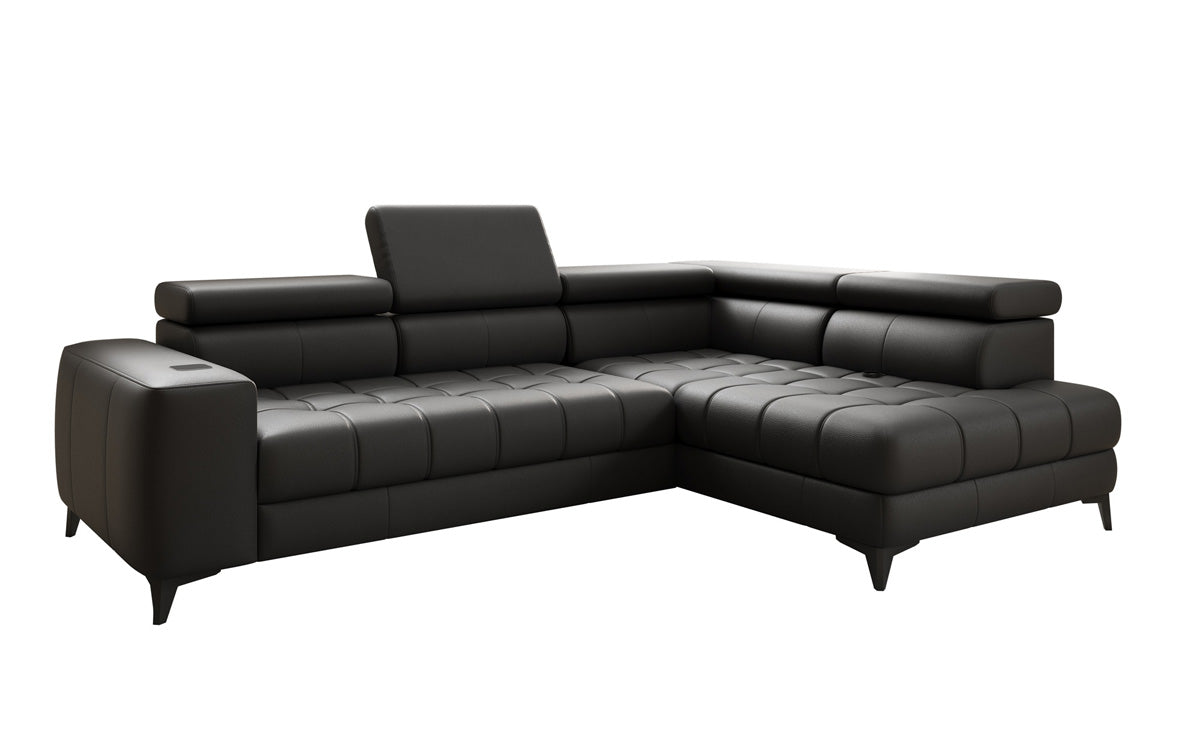 Canapé d'angle Designer L Seluna avec fonction de couchage électrique, induction et rangement en cuir véritable