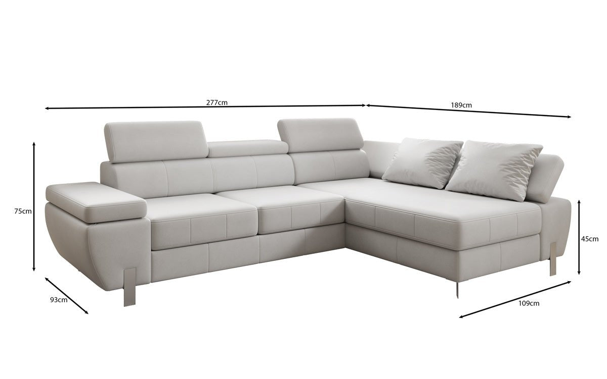 Canapé d'angle L Calista avec fonction couchage et rangement en cuir véritable