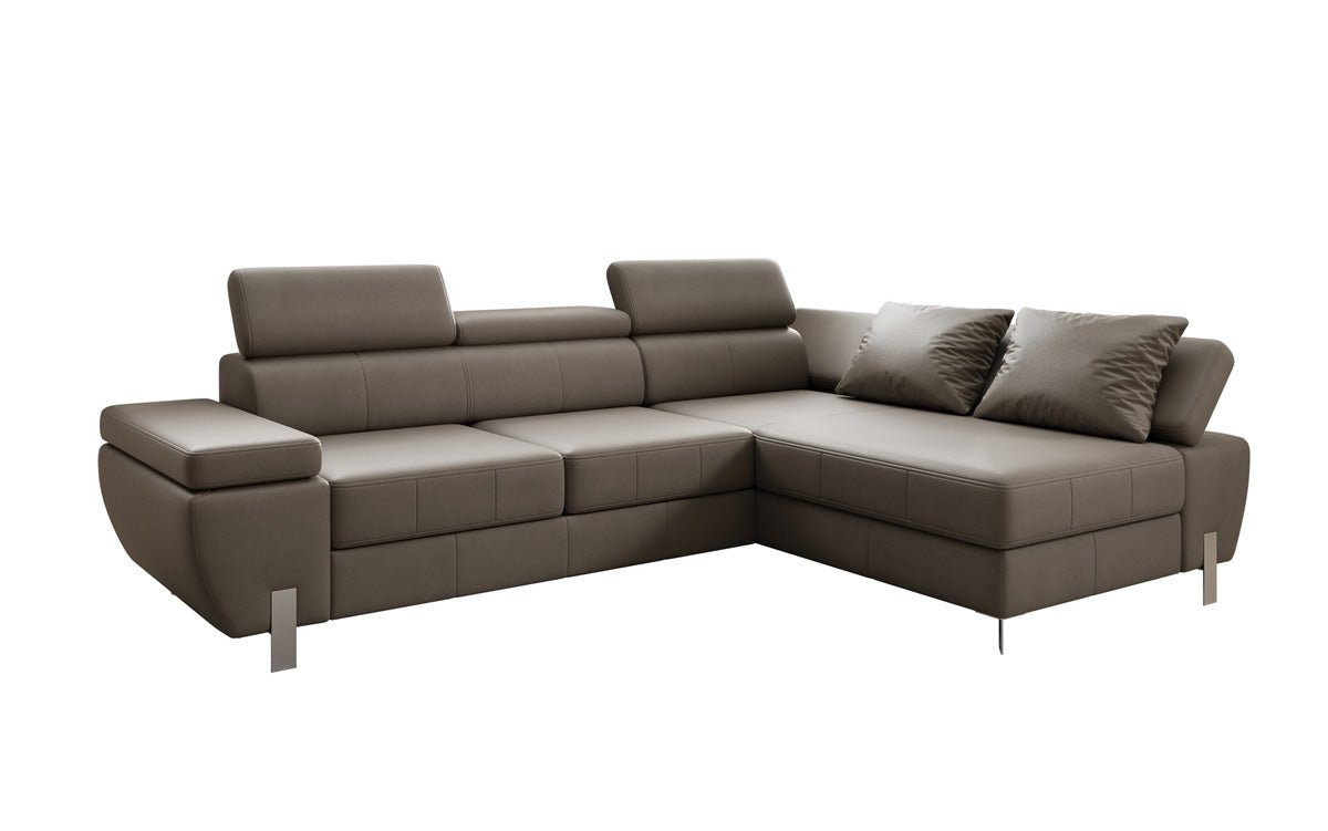 Canapé d'angle L Calista avec fonction couchage et rangement en cuir véritable
