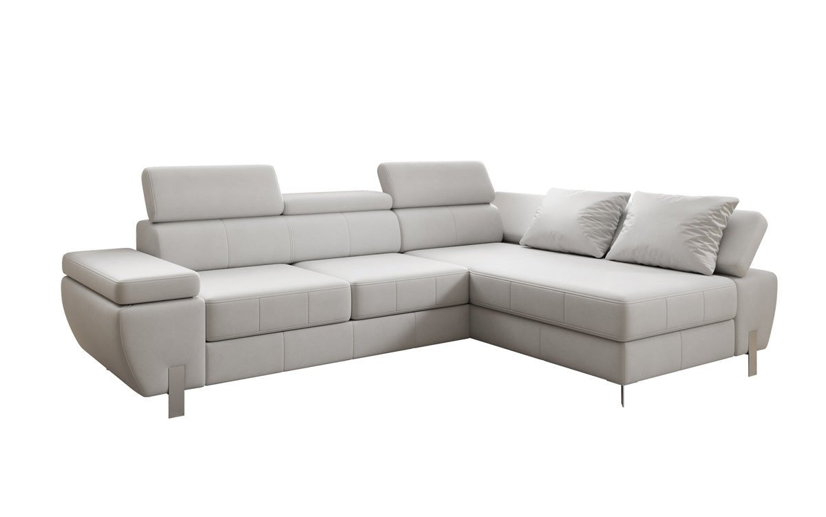 Canapé d'angle L Calista avec fonction couchage et rangement en cuir véritable