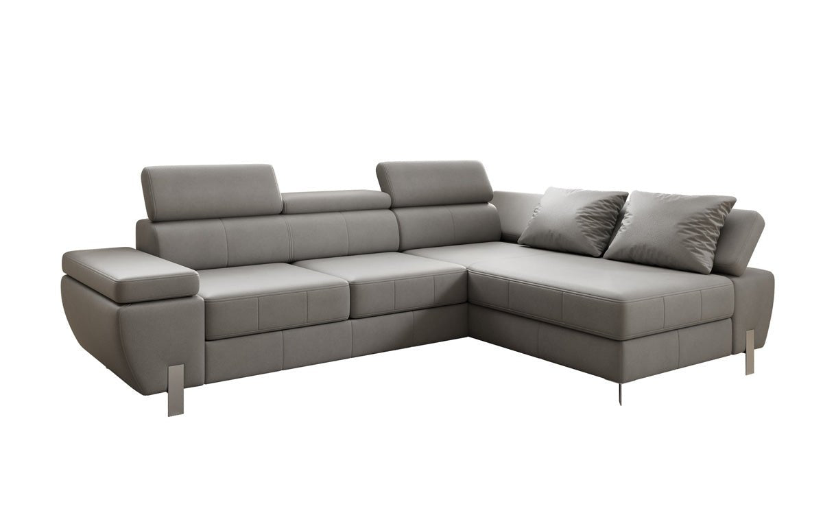 Canapé d'angle L Calista avec fonction couchage et rangement en cuir véritable