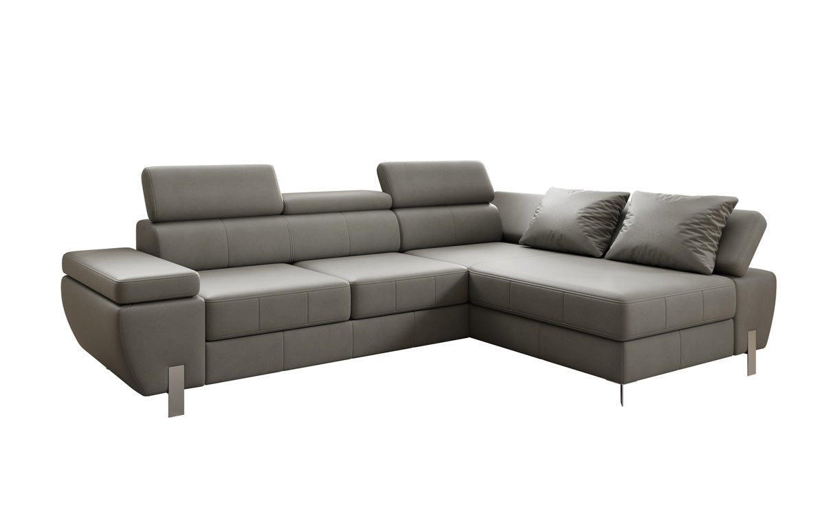 Canapé d'angle L Calista avec fonction couchage et rangement en cuir véritable