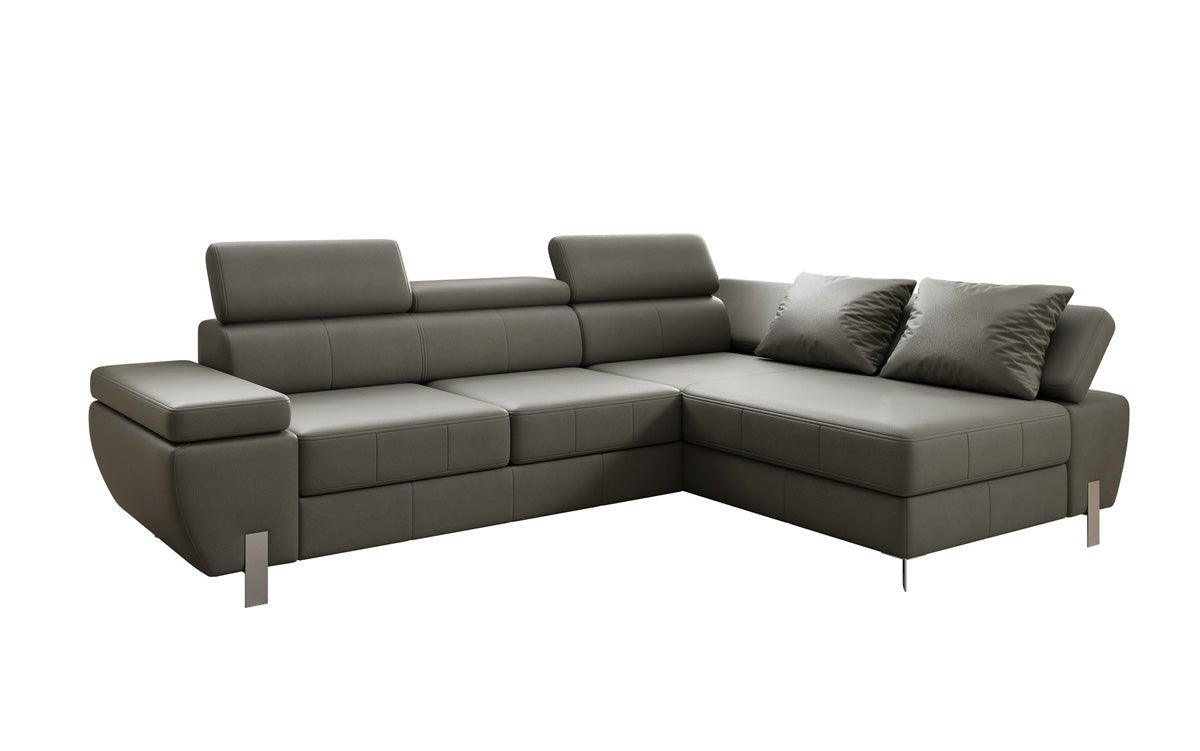 Canapé d'angle L Calista avec fonction couchage et rangement en cuir véritable