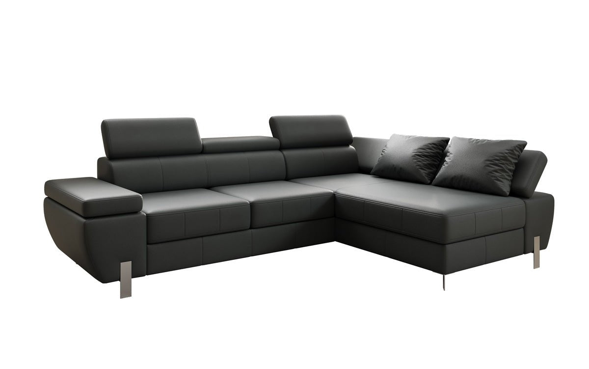 Canapé d'angle L Calista avec fonction couchage et rangement en cuir véritable