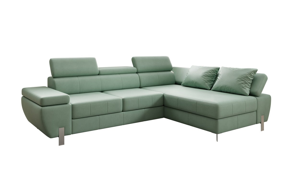 Canapé d'angle L Calista avec fonction couchage et rangement en cuir véritable