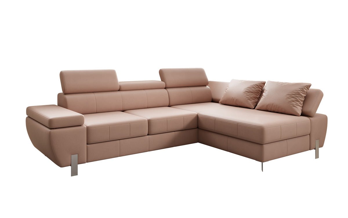 Canapé d'angle L Calista avec fonction couchage et rangement en cuir véritable